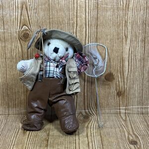 Vintage Tender Heart Treasures Fly Fisherman Plush Teddy Bear Net Pole READ‎